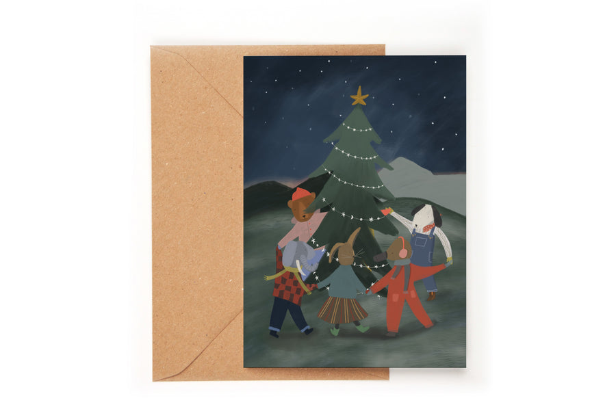 Folding Card Dancing around the Christmas Tree