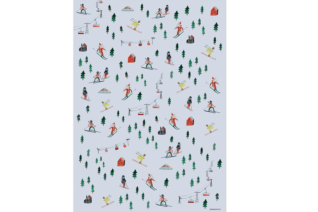 3 Bögen Geschenkpapier Skiing Santa