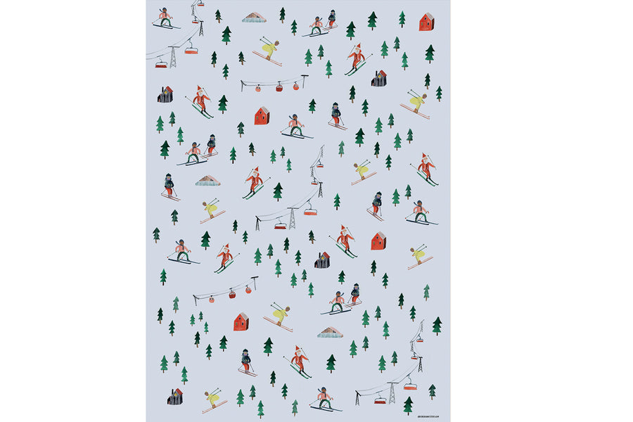 3 Bögen Geschenkpapier Skiing Santa